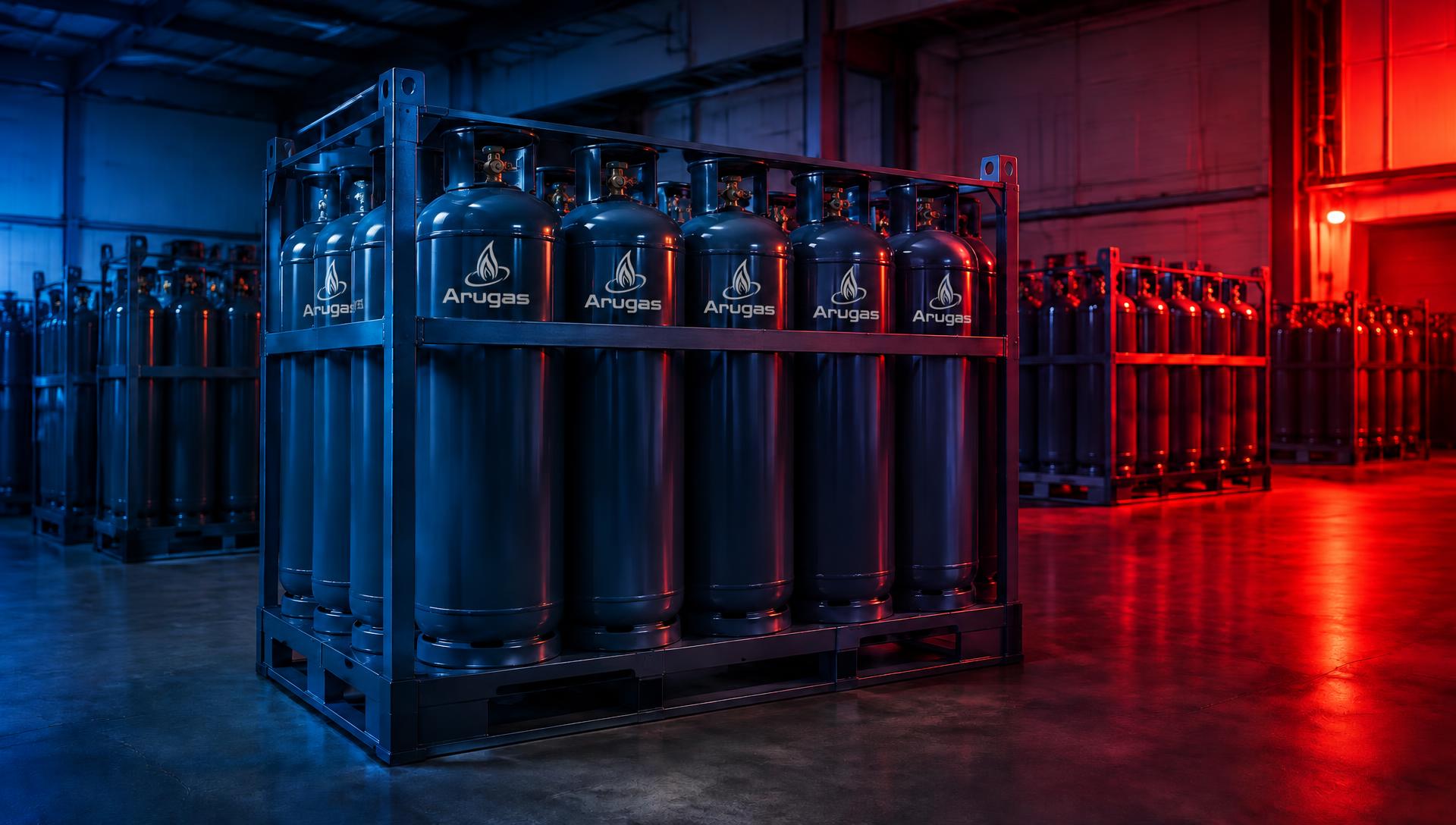 Commercial LPG cylinders in a warehouse